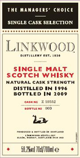 Linkwood Managers'' Choice OB 1996 58.2%alc.