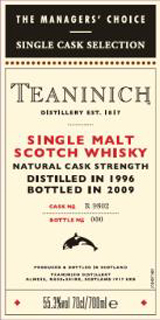 Teaninich Managers'' Choice OB 1996 55.3%alc.