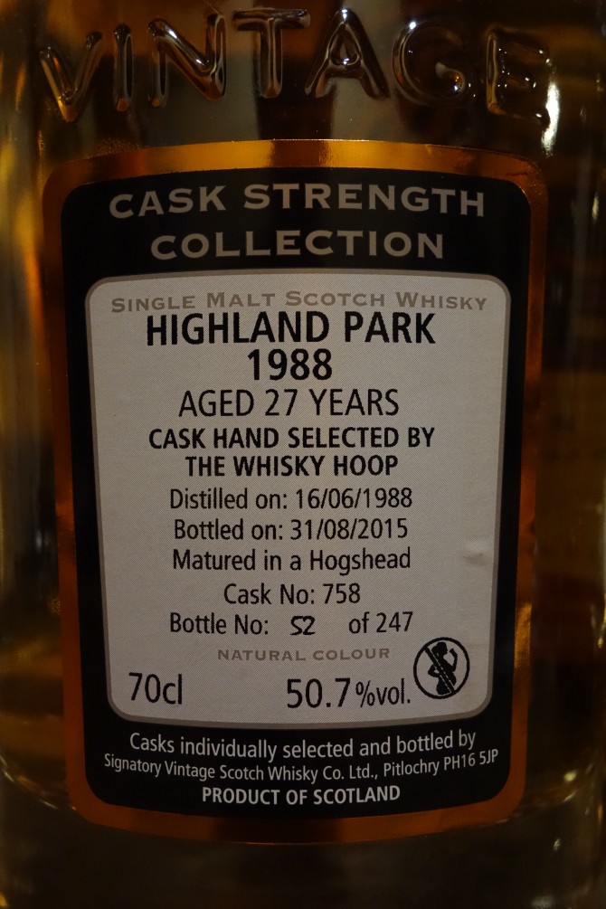 ハイランドパーク HIGHLAND PARK 1988-2015 27yo SIGNATORY VINTAGE CASK STRENGTH COLLECTION for THE WHISKY HOOP #758