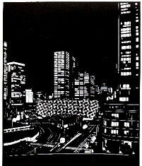 東京中央郵便局 光の中に沈むビル【東京シルエット】
